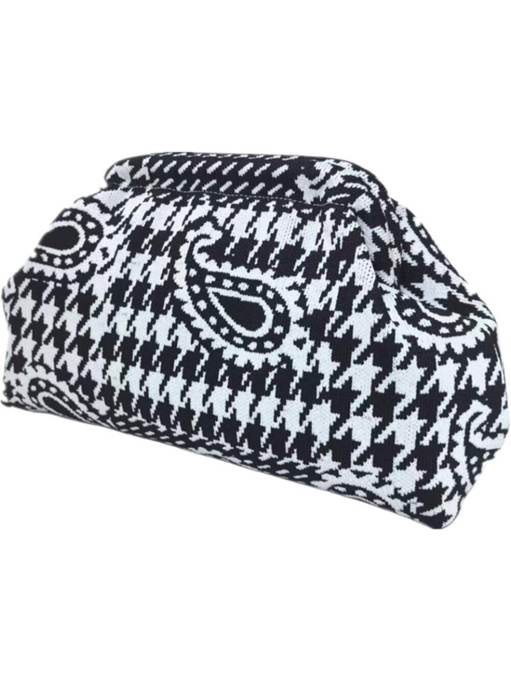 Women Whiteblack Stripe Summer Beach Woven Crochet Bag Dumpling Purse Handbag